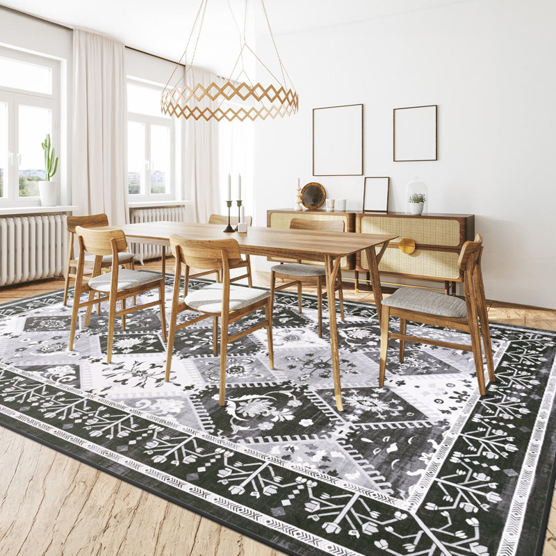 Wymond  Machine Washable Moroccan Area Rug Aztec Geometric Carpet With Non-Slip Backing, Rectangle 6' x 9'