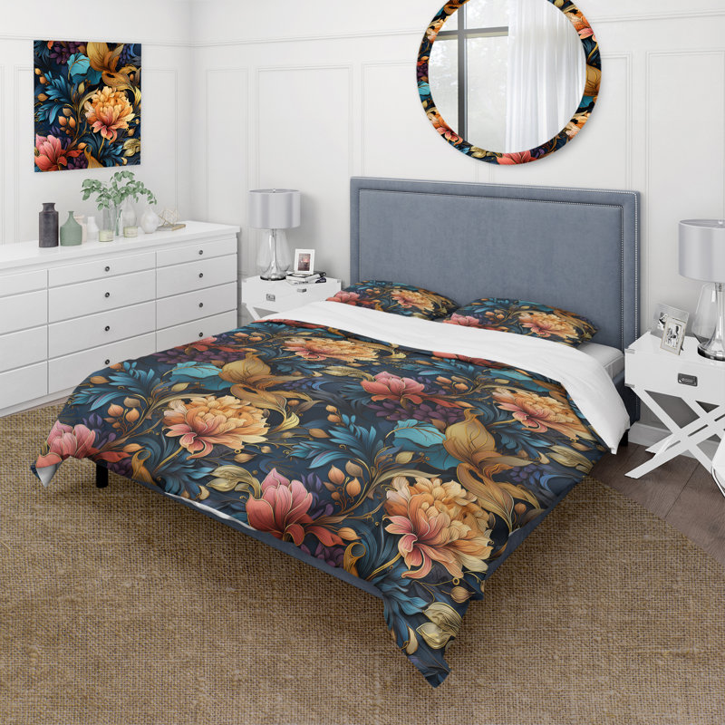 Literie Art Nouveau Blue Tones I, Housse de couette pour grand lit et 2 taies décor