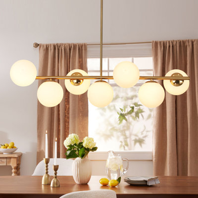Luminaire suspendu 7 lumières pour îlot de cuisine en verre opale linéaire pour salle à manger