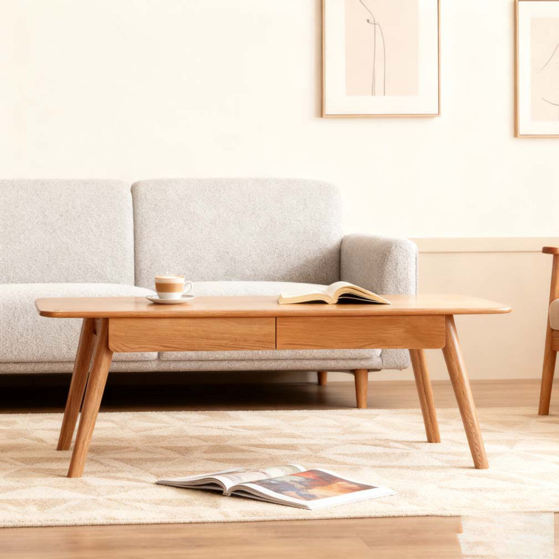 Table basse centrale 100% bois massif, 17.72"H x 47.24"L x 22.05"W