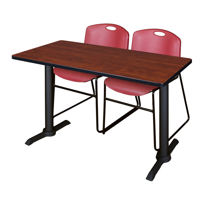 Neyland Cain T-Base training table and 2 Zeng stackable chairs, Cerisier, Noir, noir, noir, noir, L 48 po x P 24 po