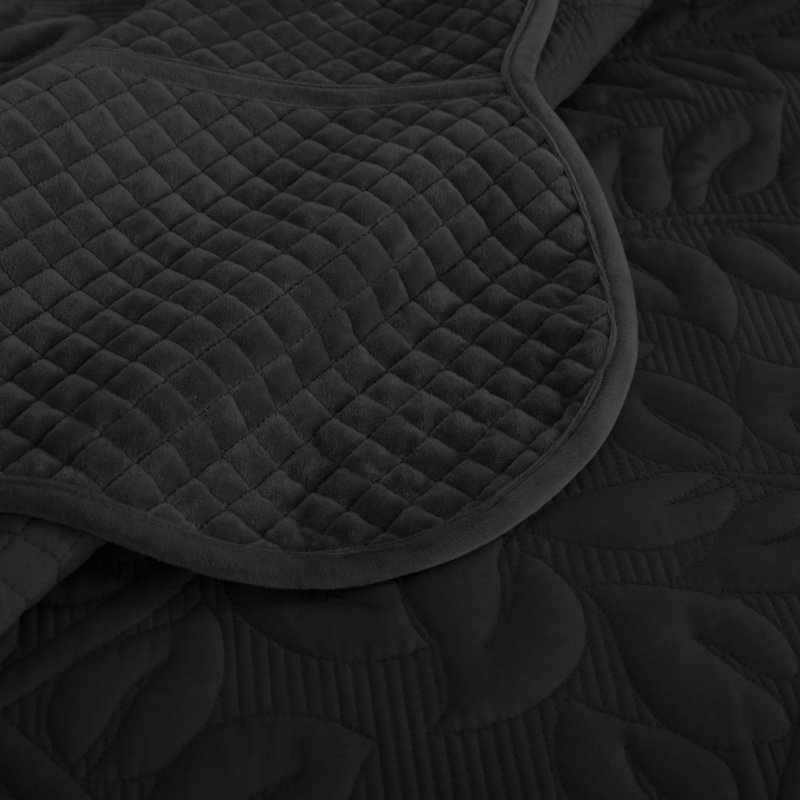 Ensemble de courtepointe surdimensionnée en velours brodé avec 2 taies décoratives Marcielo, Noir