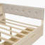Lit plateforme double en bois avec tablettes de rangement, tiroirs, station de charge et tête de lit tapissier, crème-867434554-867434555