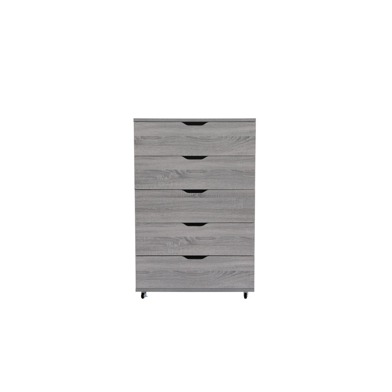 Commode 5 tiroirs avec roulettes - Armoire de rangement moderne, Gray