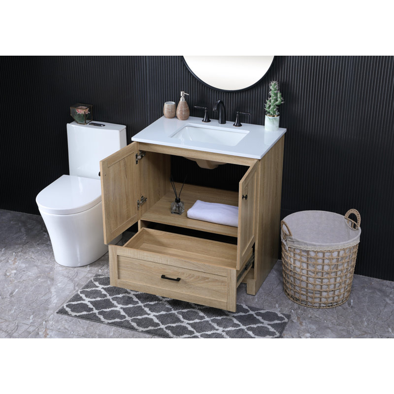 Soma 30'' Single Bathroom Vanity with Engineered Marble Top, Mango Wood