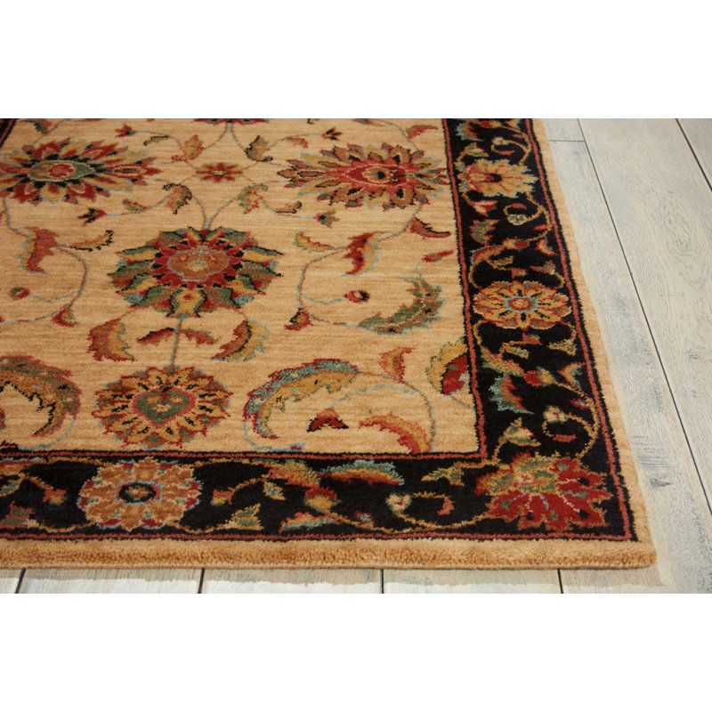 Handmade Ivory and Black Wool Rectangular Area Rug 8'3" x 11'3"
