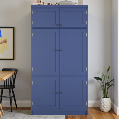 Freestanding Kitchen Pantry Cabinet, Integrated Power Outlets, Adjustable Shelving & Wine Rack, Contemporary Style, Dining & Living Room by Latitude Run