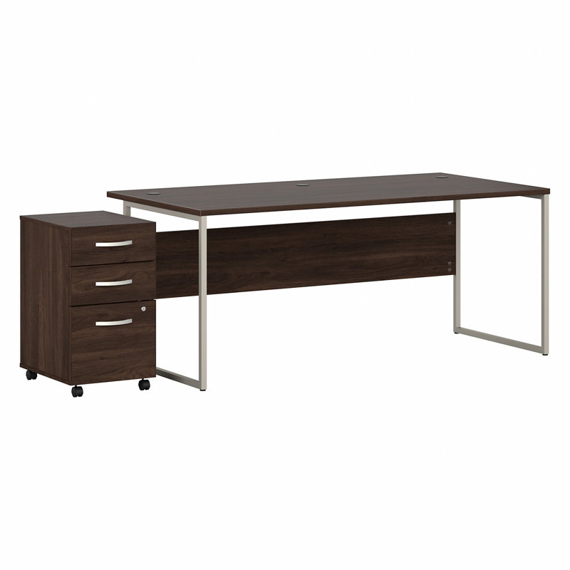Desk And 3 Drawer Mobile Pedestal, 29.91" H x 71.02" W x 29.37" D, Walnut