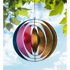 Exhart Art-In-Motion 2 Tiered Colorful Hanging Metal Cup Spinner with Glass  Crackle Ball