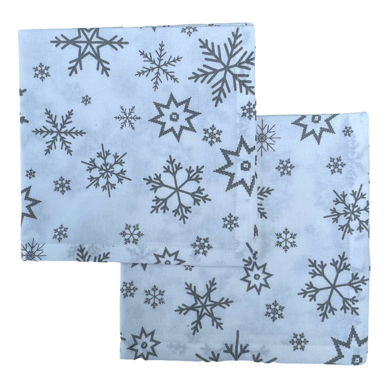Jackeline Cotton Blend Geometric Square Napkin, Silver/White