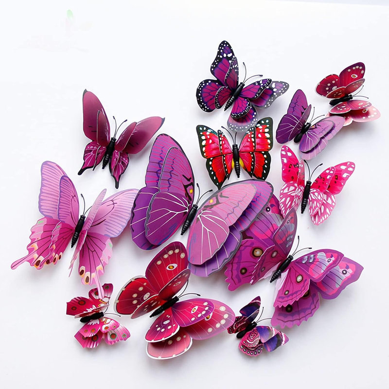 24 Pcs 3D Purple Butterfly Wall Decor Stickers with Magnets