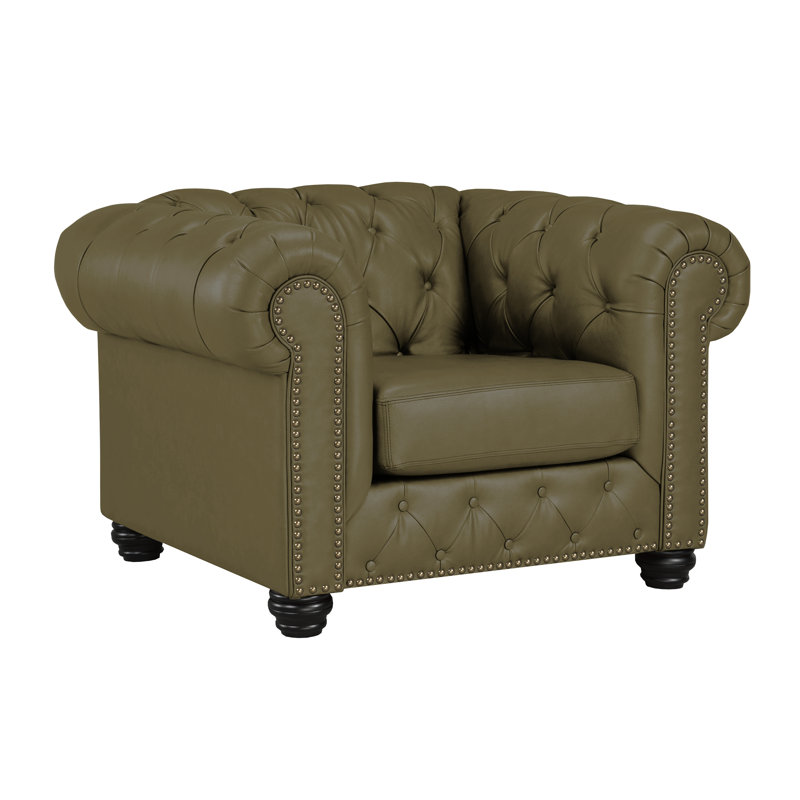 Fauteuil en cuir véritable touffeté de 48 po de largeur Toddington, Similicuir taupe