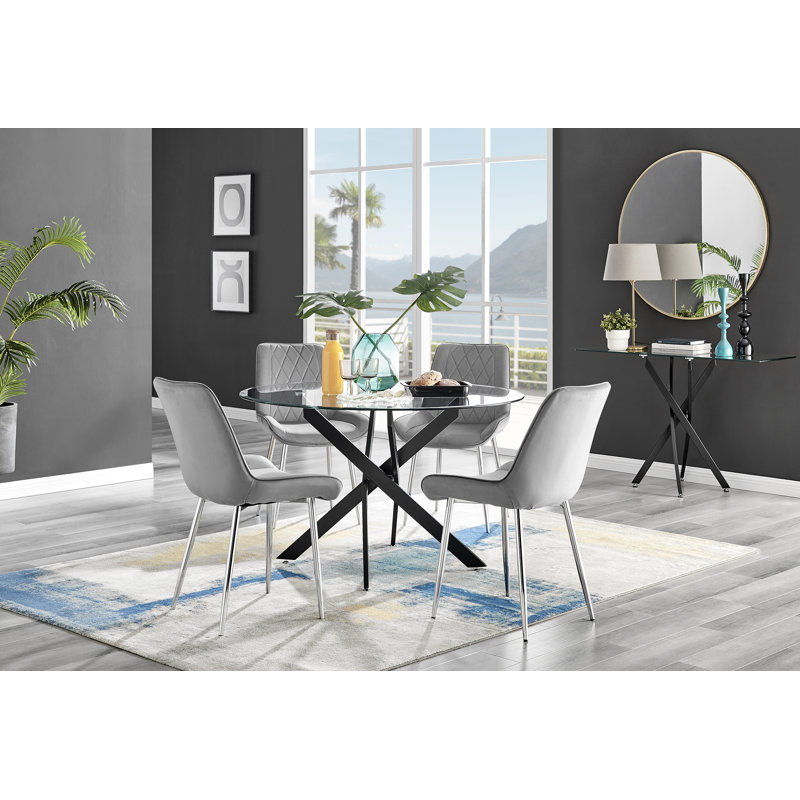 Ensemble repas pour quatre personnes, Gris / Argent, H 29,53 po x L 39,37 po x l 39,37 po