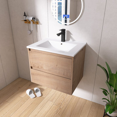 Brill 24" Wall-Mounted Vanity Set with Ceramic Sink,2 Soft-Closing Drawers