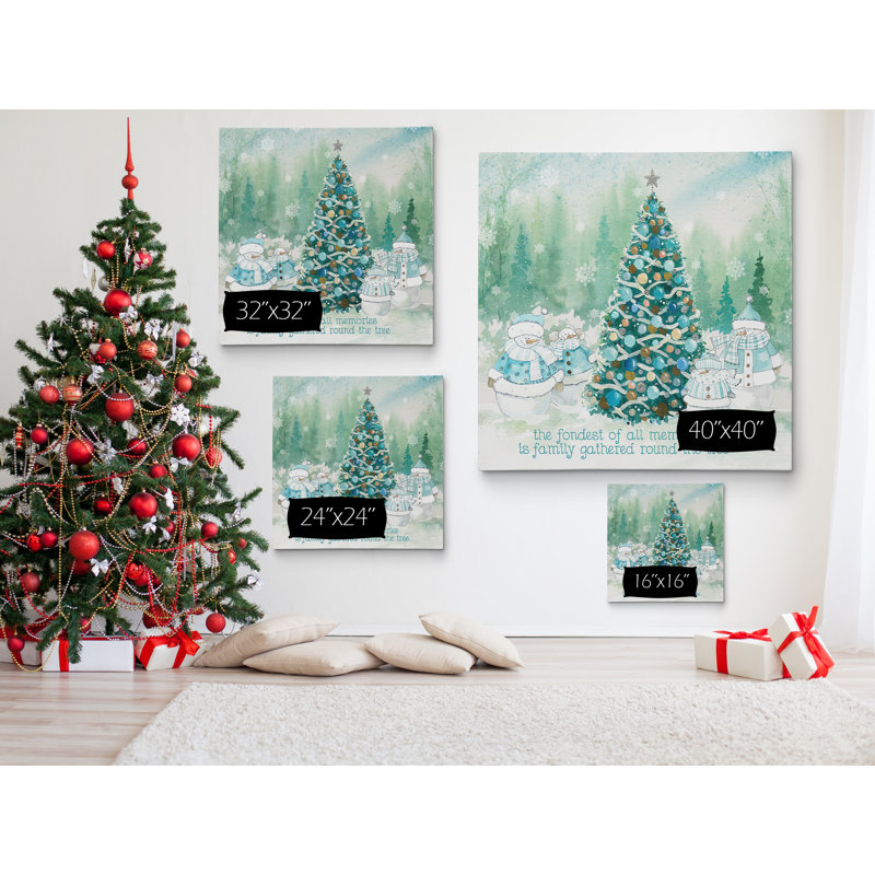Snowman Family - impression d'art graphique, H 16 po x l 16 po x P 1,5 po, Toile tendue