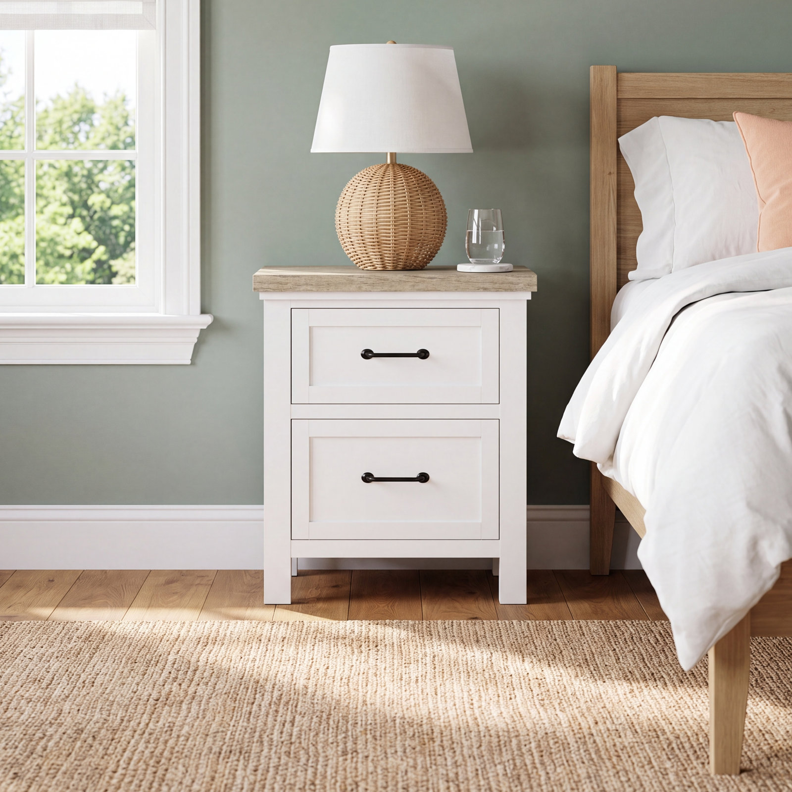 Kenya Oak Nightstand, White/Gray