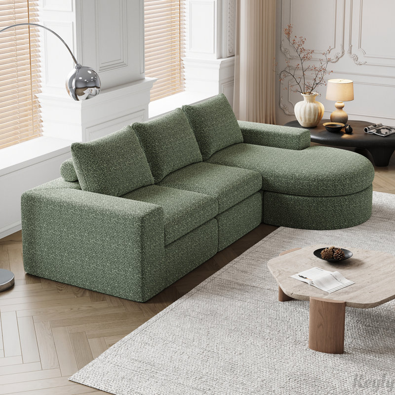 Canapé modulaire courbé en osier de 99 po avec méridienne Boneless, sans assemblage requis, Vert