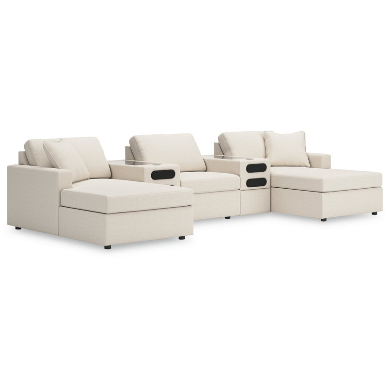 Braintree 5-Piece Double Chaise With Audio Consoles, Beige Polyester