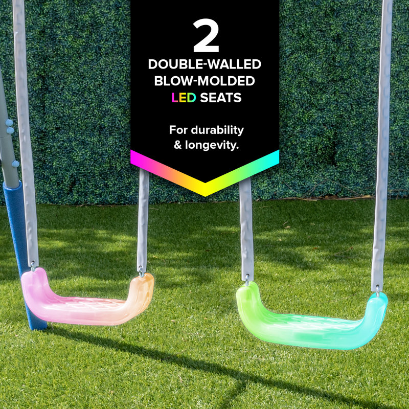 Blue Metal Swing Set with LED Swings and Wave Slide
