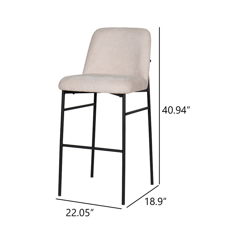 Ensemble de 2 chaises à hauteur de bar Ery, coussins beiges, structure en métal noir, Beige