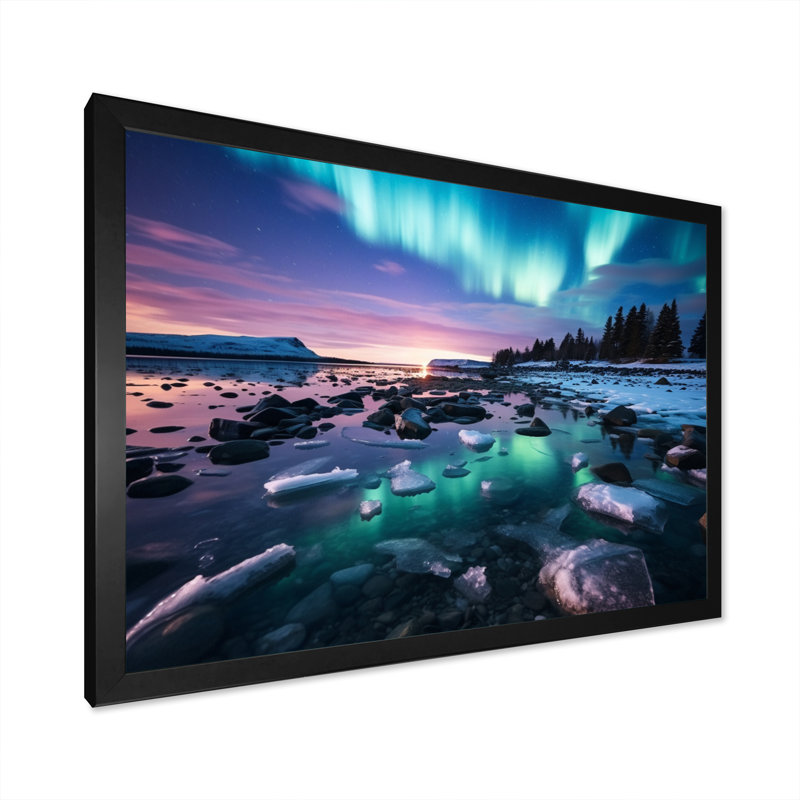Samana Canada, lumière polaire I sur toile, H 16 po x l 32 po x P 1 po, Cadre photo noir