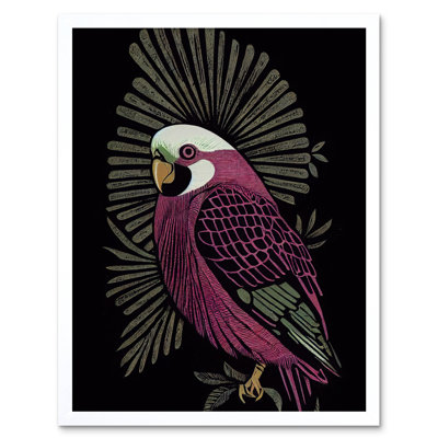 Tropical Bird Jungle Linocut Retro Vintage - Print