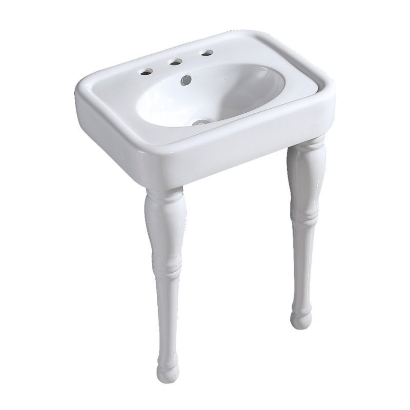 Derrah White Ceramic Rectangular Console Bathroom Sink with Overflow