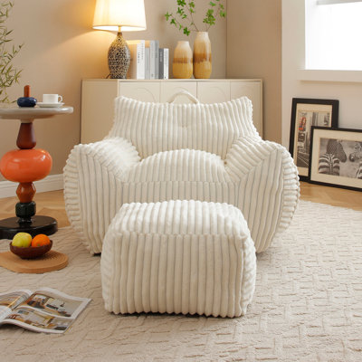Fauteuil à billes en peluche pour adultes avec accoudoirs et repose-pieds Giant Plush