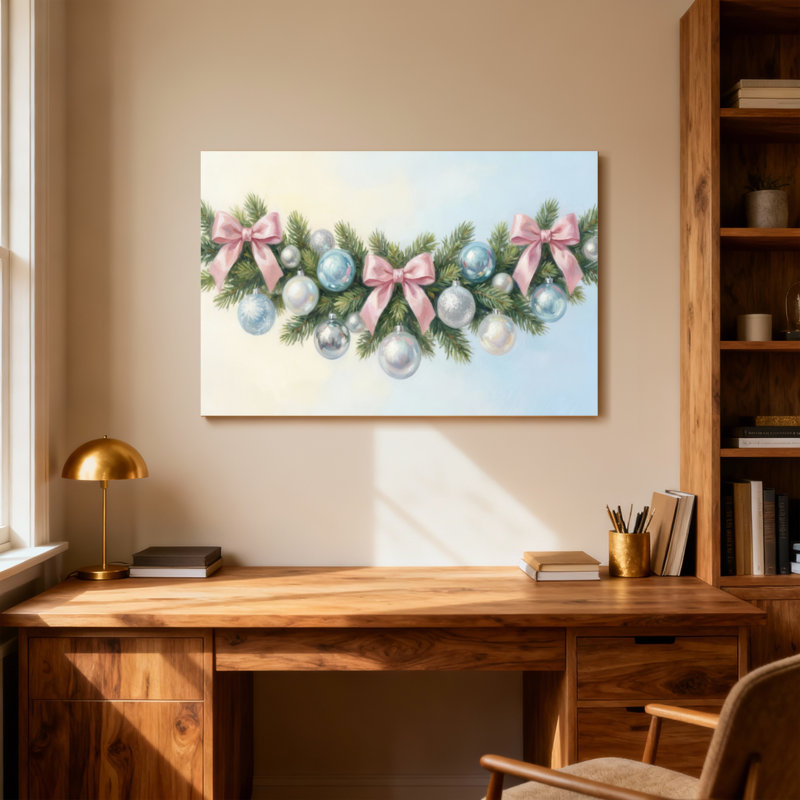 Guirlande de Noël avec boucles et ornements de Noël, H 24 po x l 36 po