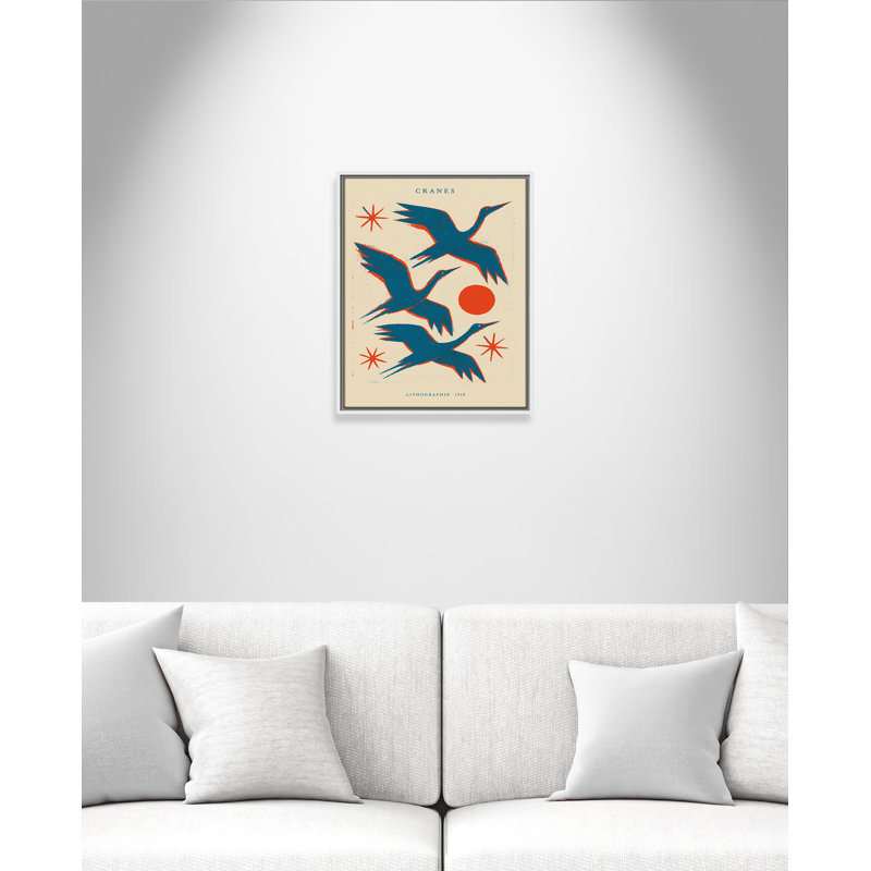 «Cranes» par Treechild, 17.5'' W x 21.5'' H, Toile avec cadre, Flotteur blanc