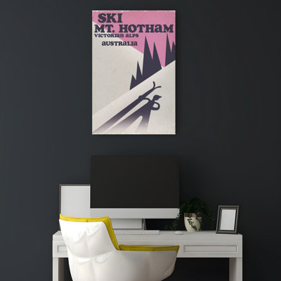 Ski Mount Hotham Australia Retro Vintage Abstract Mountain Winter Wall Art Print 1 Piece Wrapped Canvas Wall Art