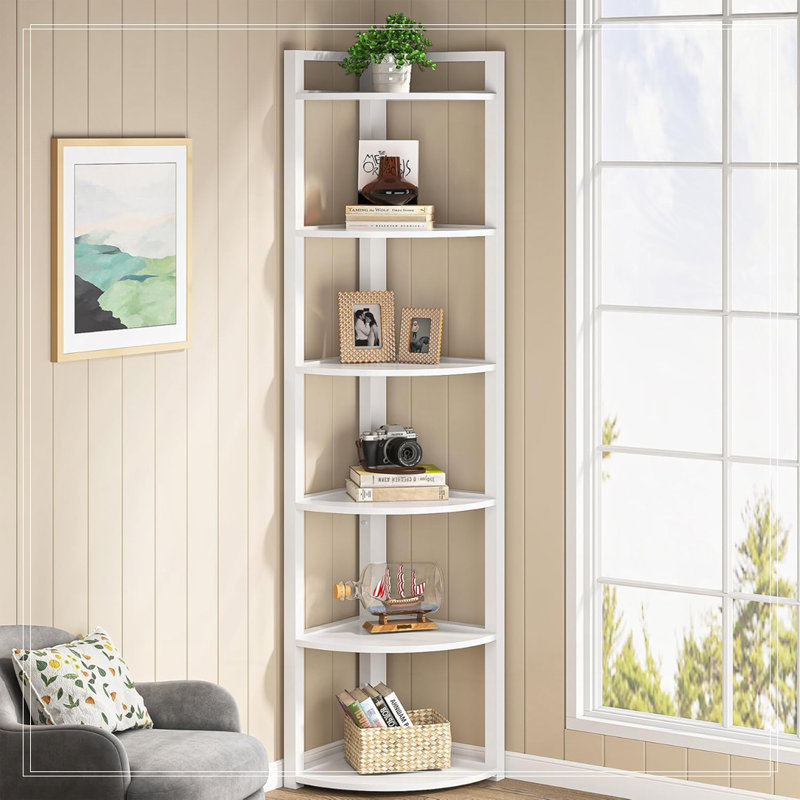 70.87" Tall 6-Tier  Corner Bookshelf Storage Shelf For Living Room & Office, White