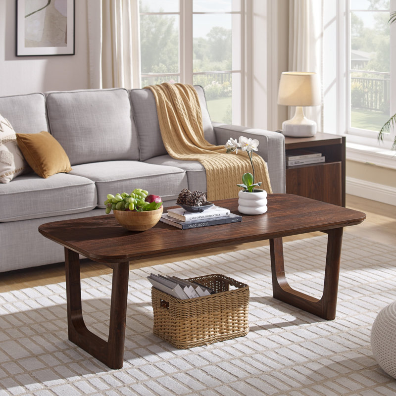  52"W Coffee Table with Storage, Mid-Century Modern Center Table for Living Room, Dark Walnut