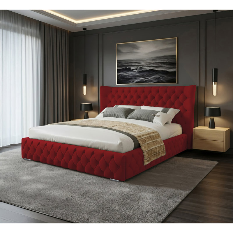 Achilleas Upholstered Bed, Red, Kingsize (5')