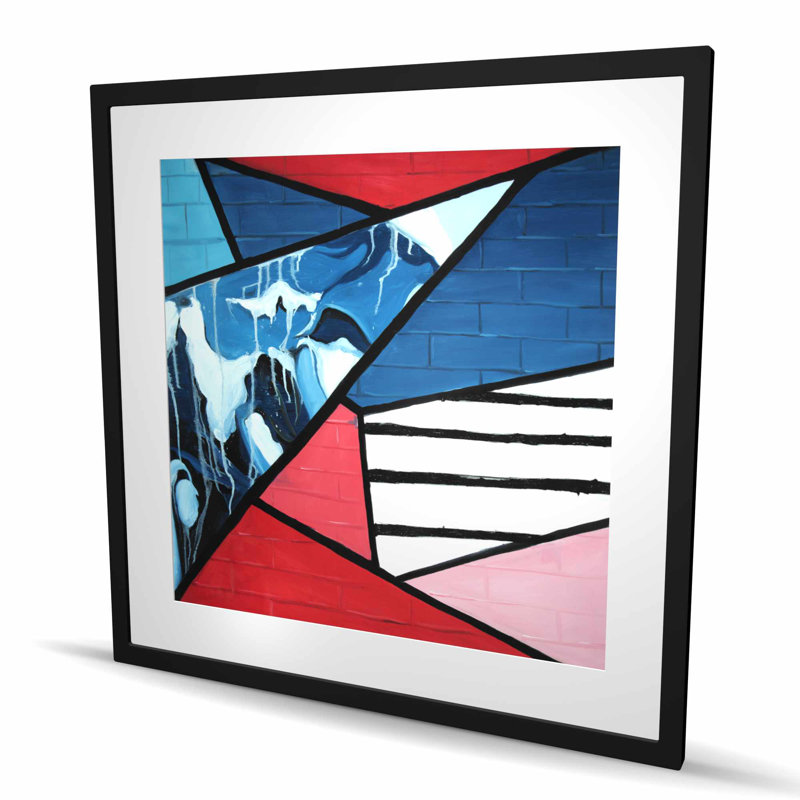Diagonal Unity - Pattern Industrial Framed Matted Print, 36" H x 36" W, Black