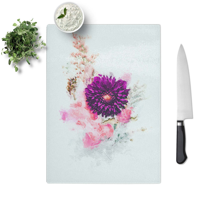 Glass Floral Display Chopping Board, 28.5 cm W x 20 cm L