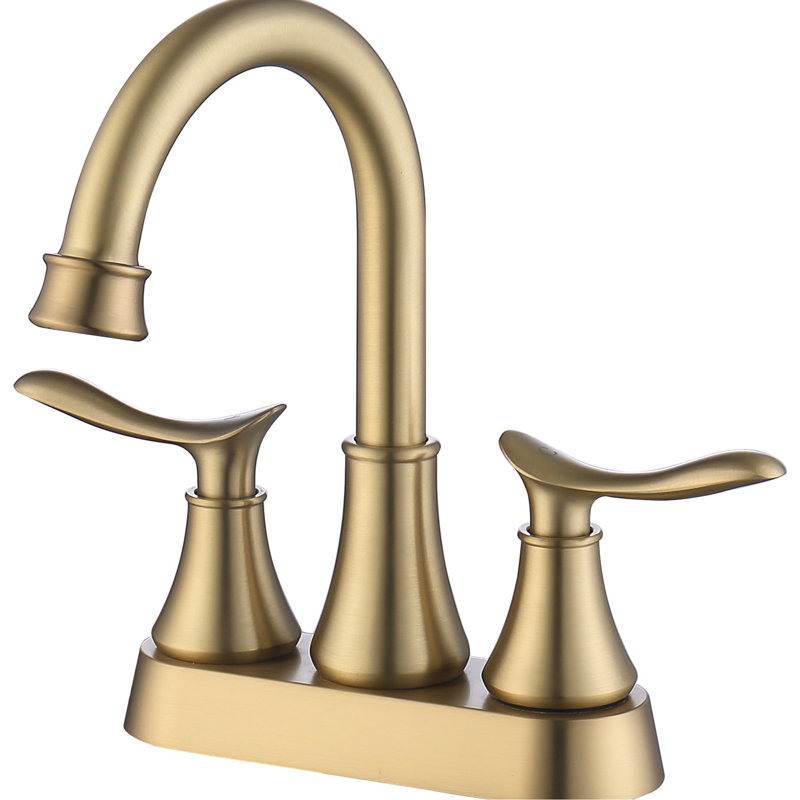Robinet pour salle de bain en or brossé avec 2 poignées et drain escamotable, Or brossé