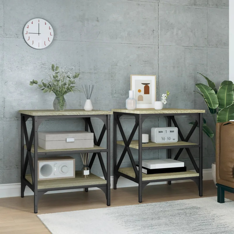 Dimitrios Side Table Set, Sonoma Oak, Sonoma Oak/Black