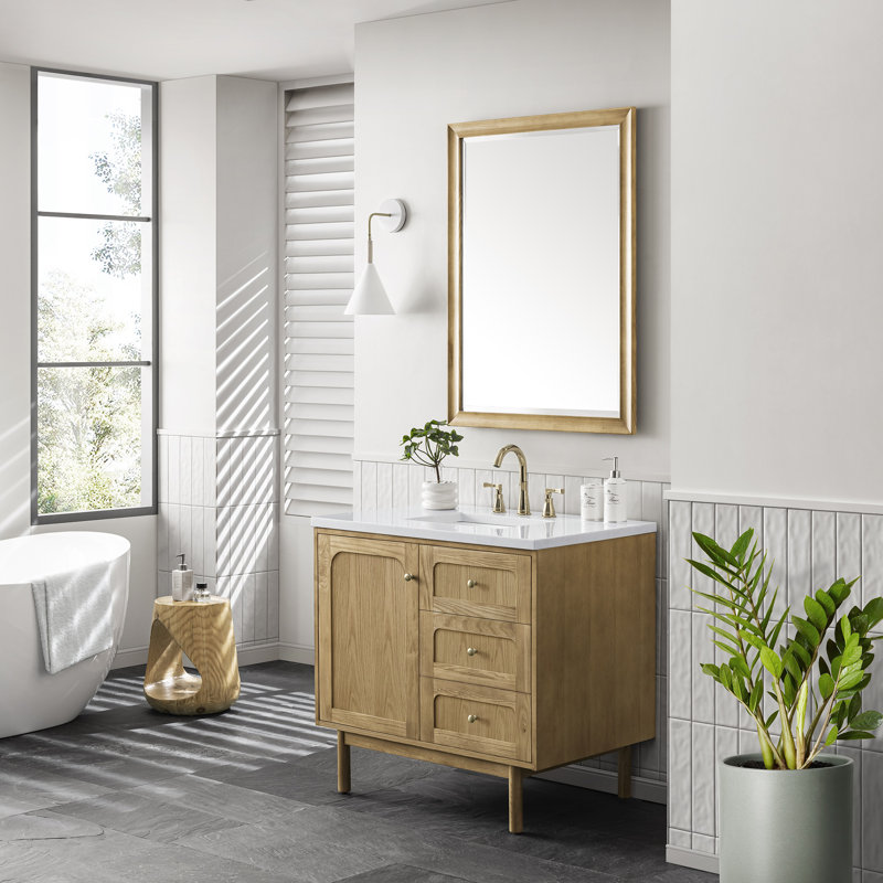 Laurent 36'' W Single Vanity, White Zeus, 8" Widespread, Light Natural Oak