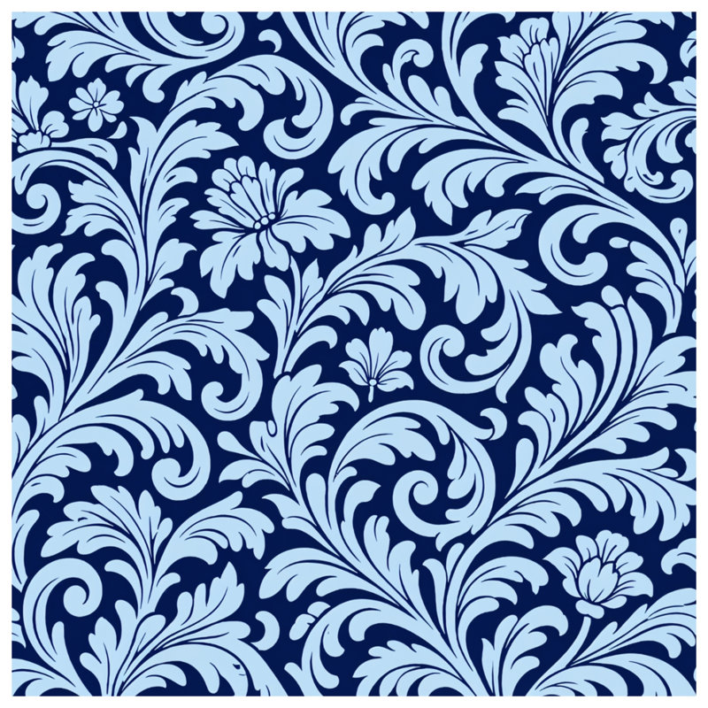 Blue Floral Damask Comforter, Queen