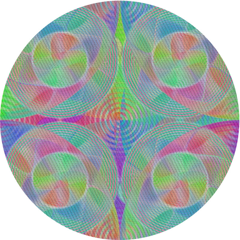 Tapis vert/mauve/bleu à tissage électrique, Rond 3 pi