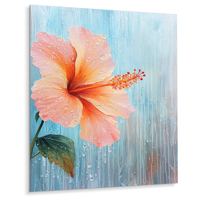 Hibiscus In The Rain I - Floral Metal Wall Art Decor, Hibiscus Metal Print