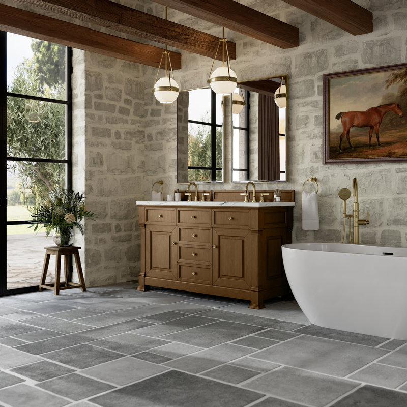Brookfield 60 in. Double Vanity, Honey Oak, Ethereal Noctis