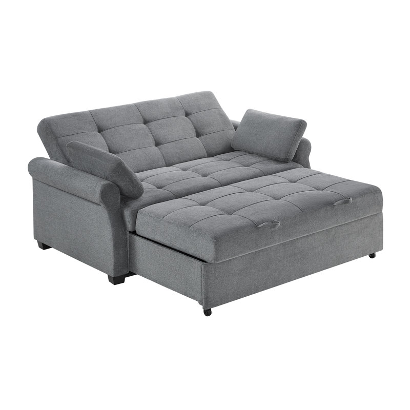 Serta Sabrina 73" Queen Rolled Arm Tufted Back Convertible Sleeper Sofa Bed with Cushions, Dark Gray