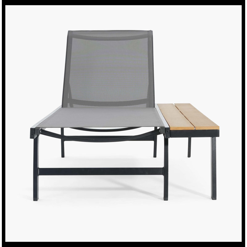Outdoor Chaise Lounge Chair With Attached Wood Side Table, 1PC Durable Recliner, Weather-Resistant For Patio & Poolside, 1