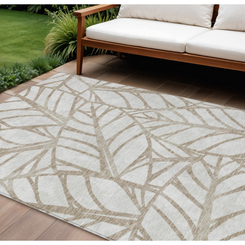 Tapis d'intérieur lavable floral 9 pi x 12 pi brun