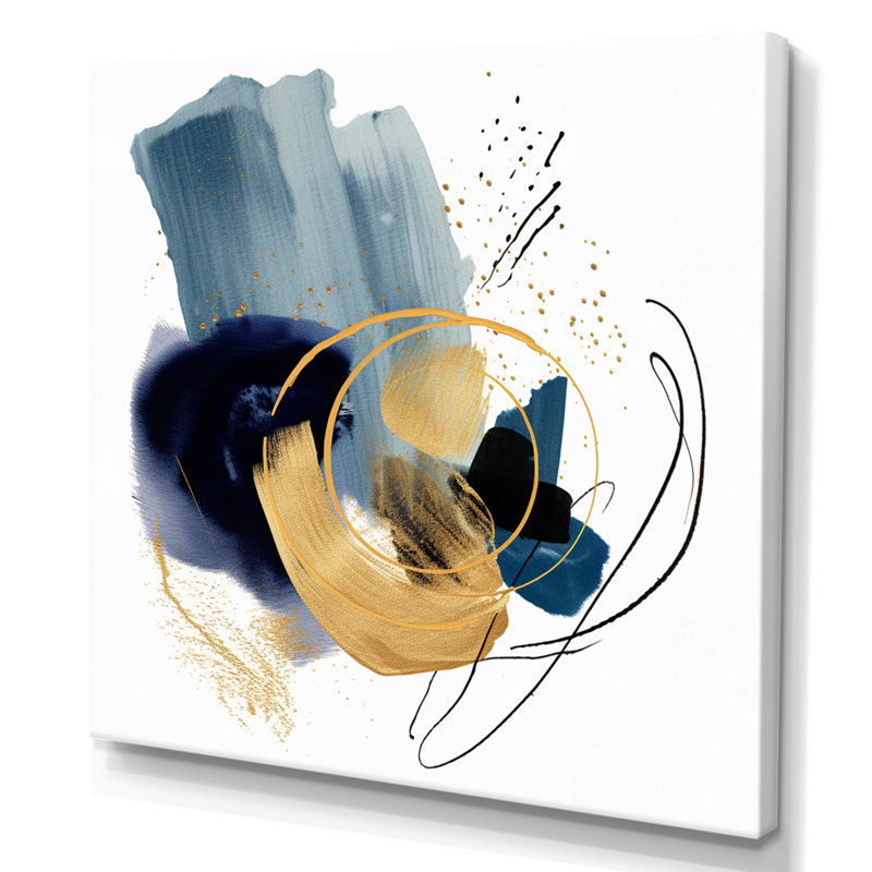 Paysage de coups bleu foncé et or V, Toile tendue, 36" H x 36" W