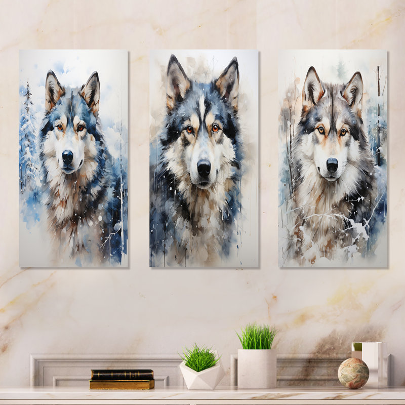 Siberian Dog Serenity - Ensemble de 3 impressions de chien en métal, H 28 po x l 36 po