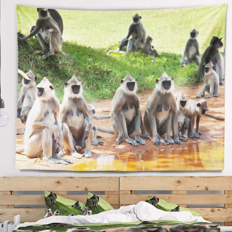 Tapisserie de singes africains en sri lanka, H 50 po x l 60 po