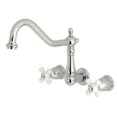 Kingston Brass Heritage Double-Handle 3-Hole Wall-Mount Kitchen Faucet